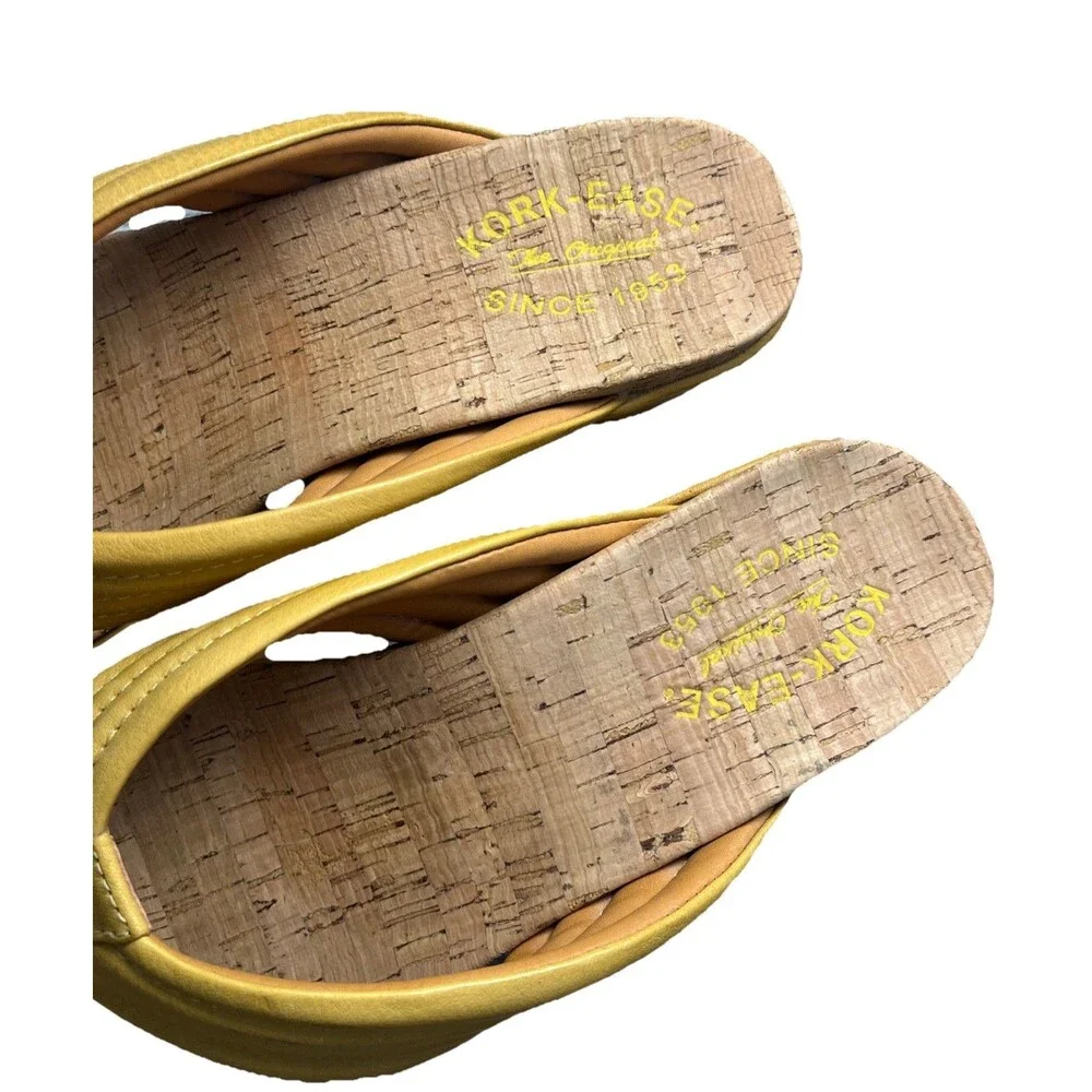Kork Ease Madison Wedge Flip Flop Sandal Womens Size 10 Yellow Leather Beach